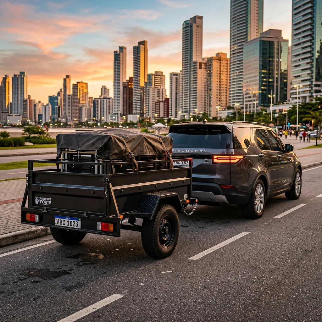 Carretinha engatada em veículo utilitário SUV da AGF Reboques